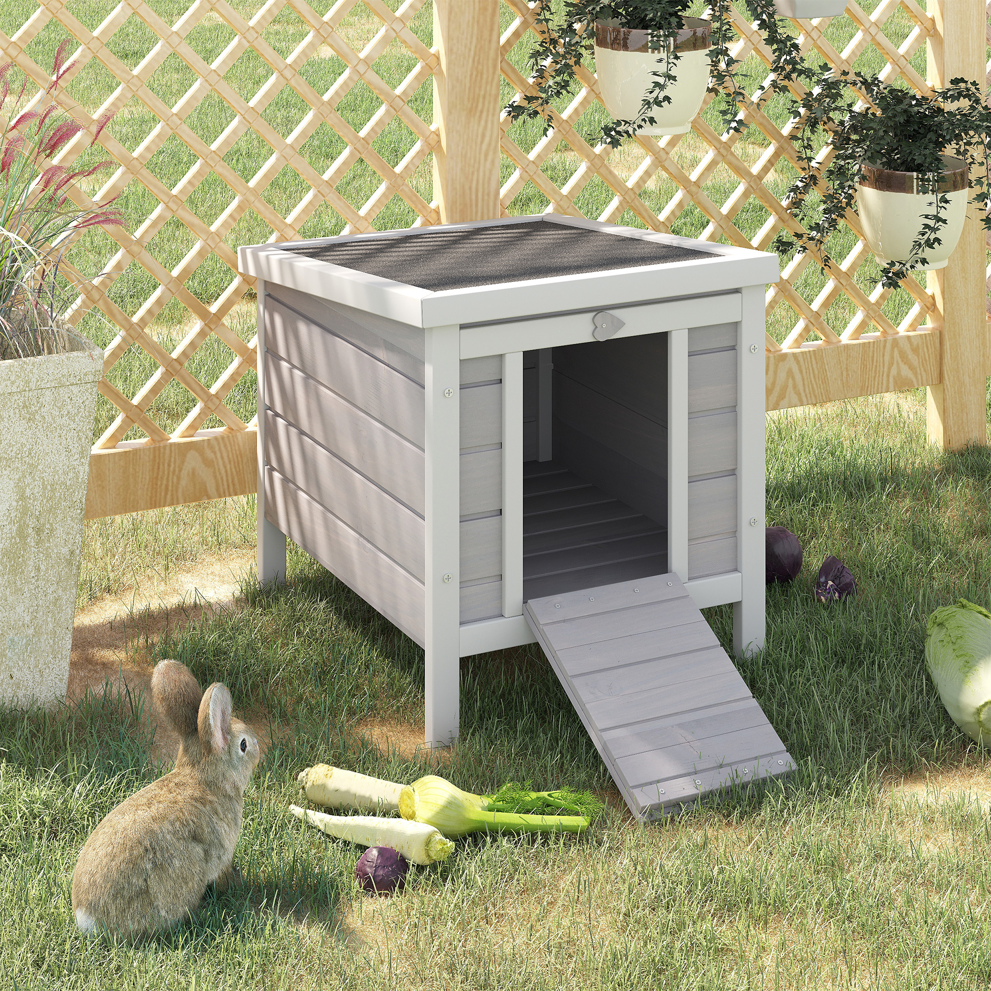 Casa de Madera para Conejos, Pájaros y Animales Pequeños con Techo Resistente al Agua y Accesible, Gris — imagen 1