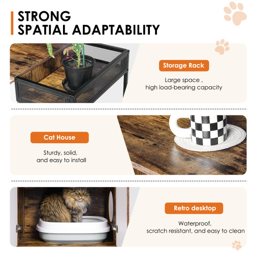 Caja de Arena Encerrada para 2 Gatos. Mobiliario de Caja de Arena para Gatos, Casas de Arena Selladas, Armario de Mobiliario para Gatos, Marrón Rustico — imagen 9