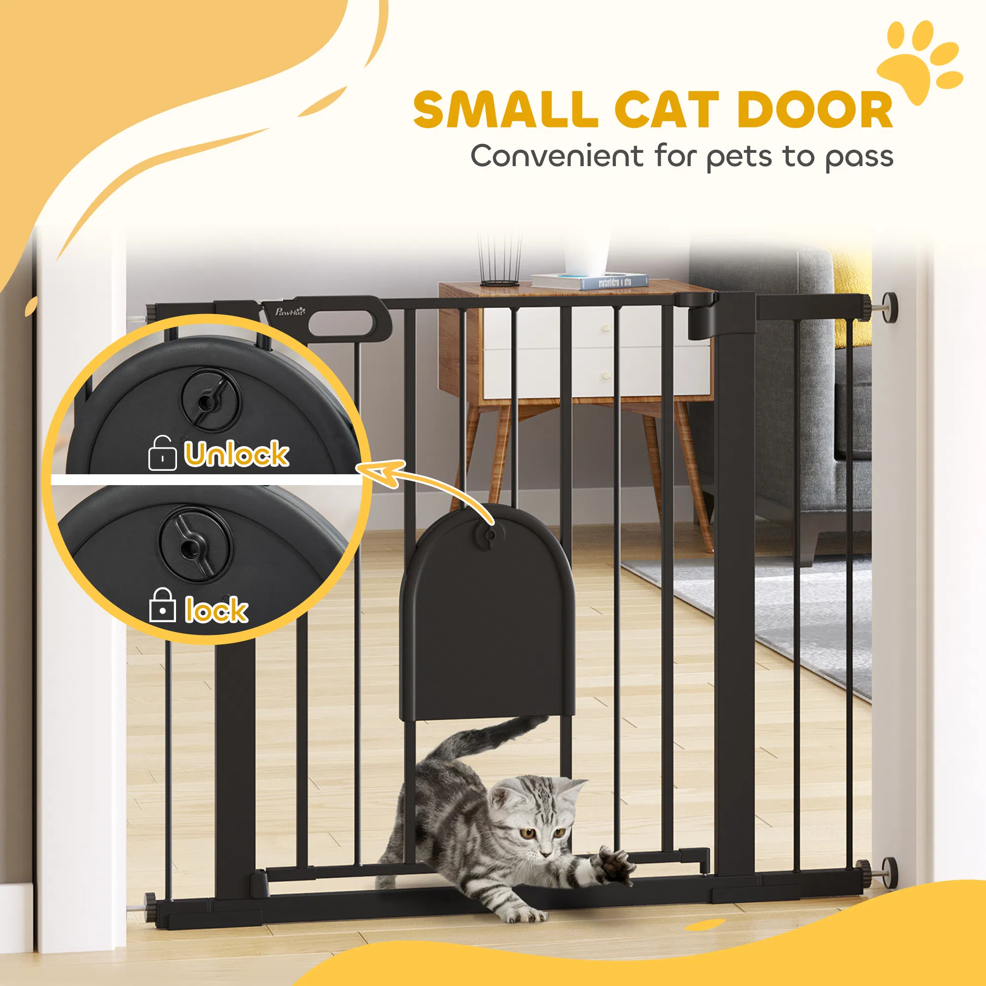30"-41" Extra Wide Pet Gate Barrier with Small Door, 30"H Dog Gate with Safety Gate Barrier, Stair Pressure Fit, Black — image 5