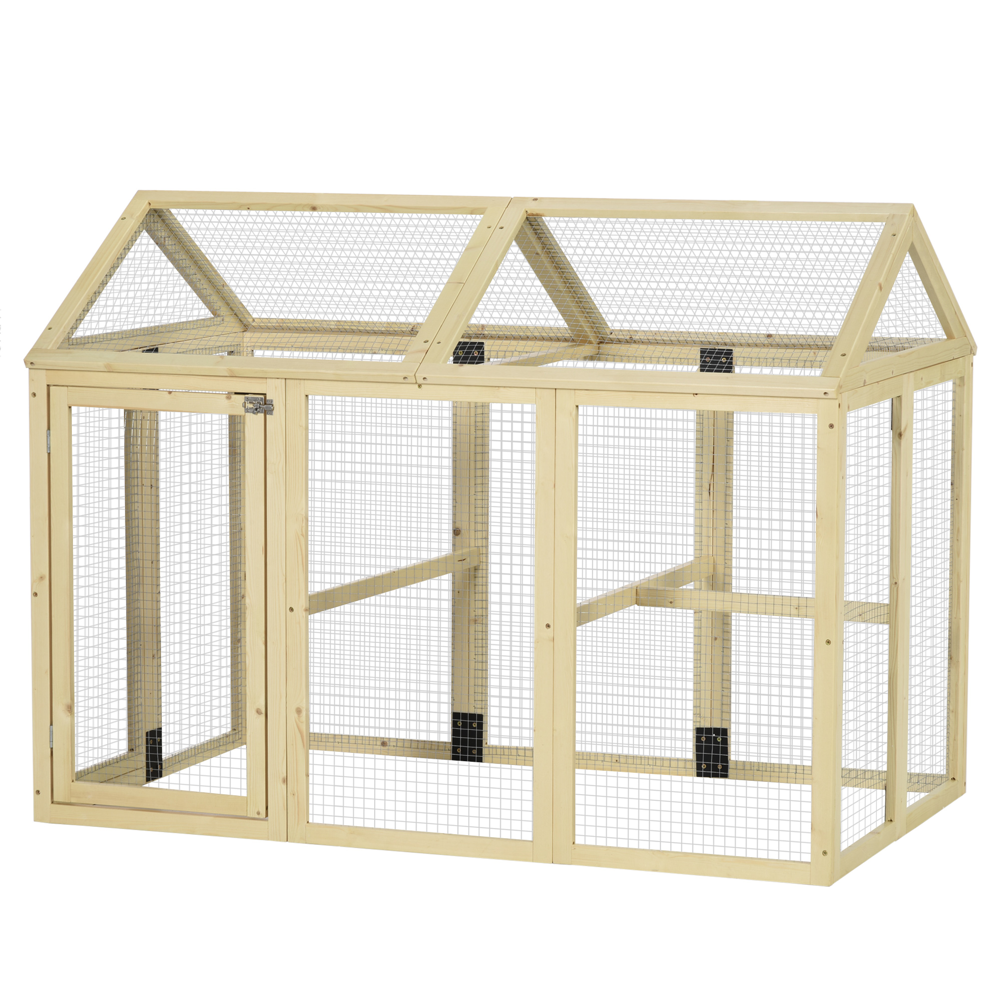 PawHut Chicken Run, Wooden Large Chicken Coop, Combinable Design With Perches & Doors For Outdoor, Backyard, Farm, 4.6' X 2.8', Nature Wood — imagen 1