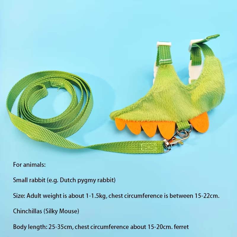 Ferret lead rope Vest type adjustable pet rope Cute dinosaur shape with bell for walking mice — image 4