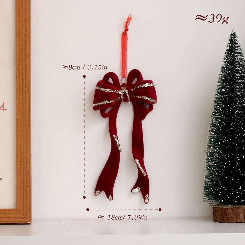 Adorno Navideño de Tela Rojo con Arco y Ciervo para Colgar — imagen 3