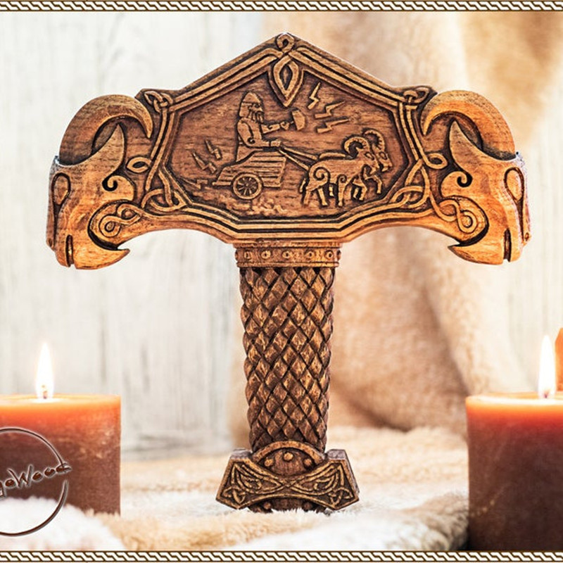 Thor's Hammer Scandinavian Assat Pagan Viking Altar Thor Goat Resin Craft — image 1