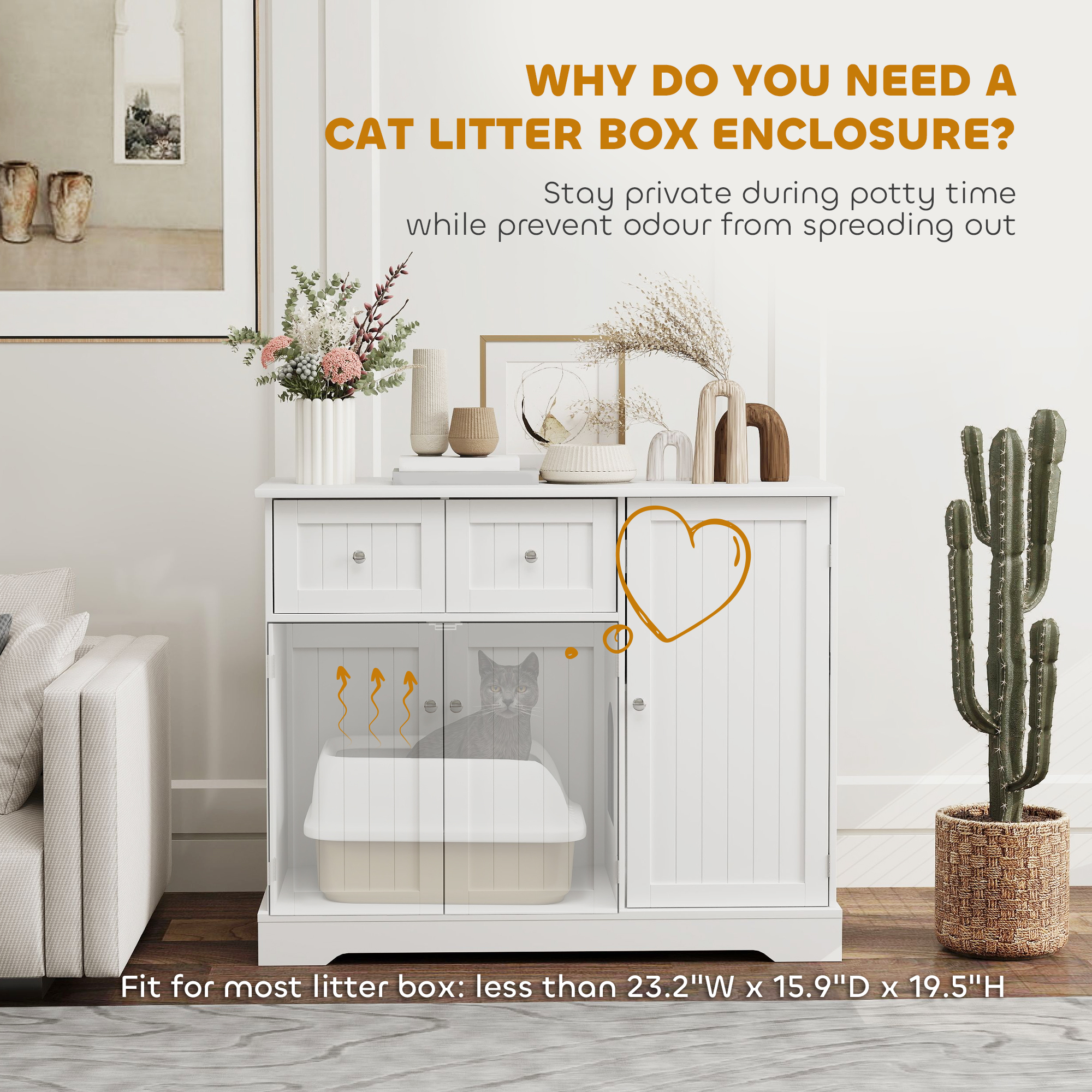 Caja de Arena para Gatos con Almacenamiento y Kit Anti-derribo, 99 cm x 46 cm x 80 cm, Blanco — imagen 5