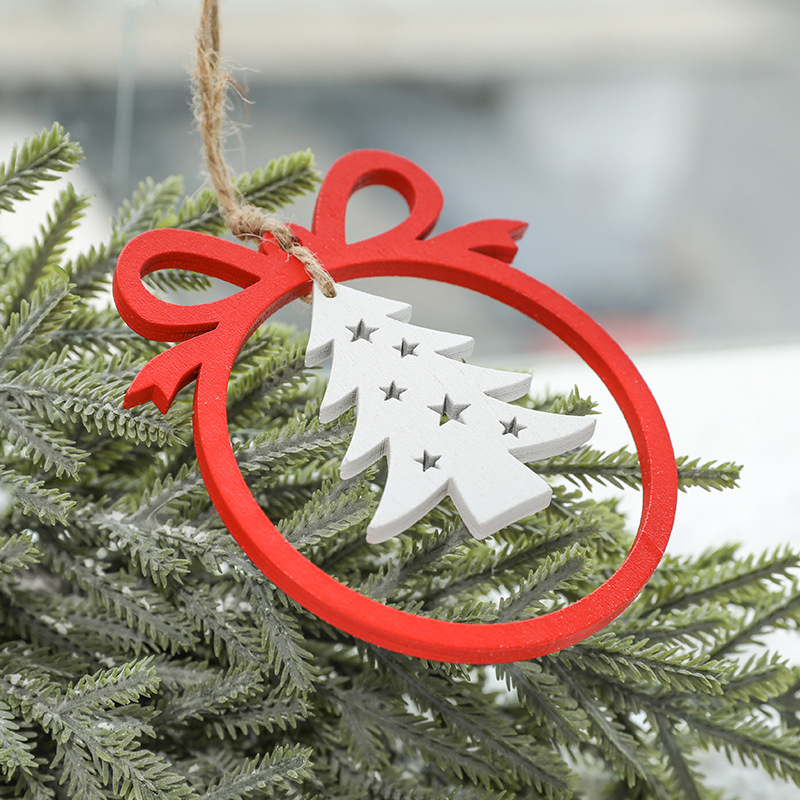 Christmas decorations, wooden Christmas hollowed out Christmas tree ornaments, wooden five pointed star reindeer snowflake ornaments — image 5