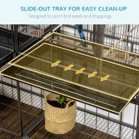 Rolling L Bird Cage W Storage Shelf Perch Food Container — imagen 3