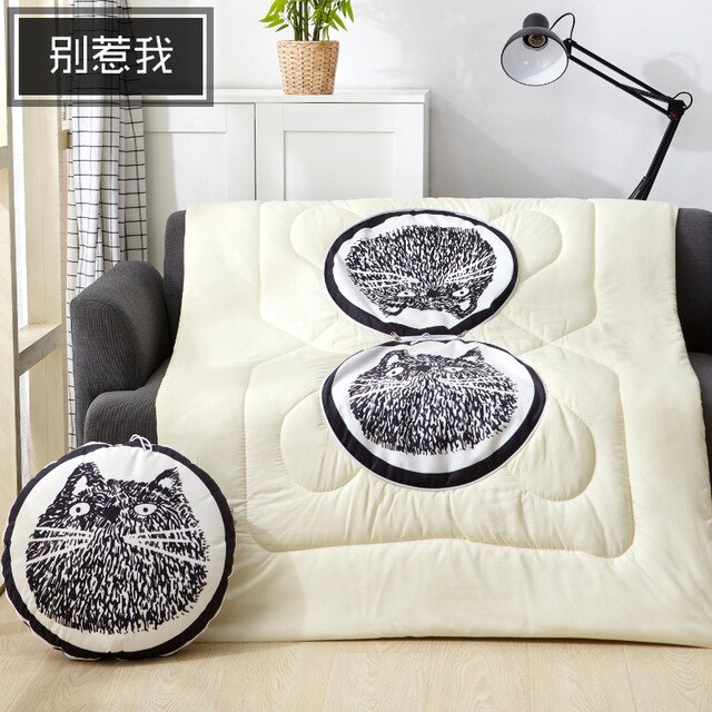 Multifunction Cartoon Cool Cat Plush Round Portable Cushion Blanket Air Conditioning Quilt Throw Pillows for Car Sofa — image 13