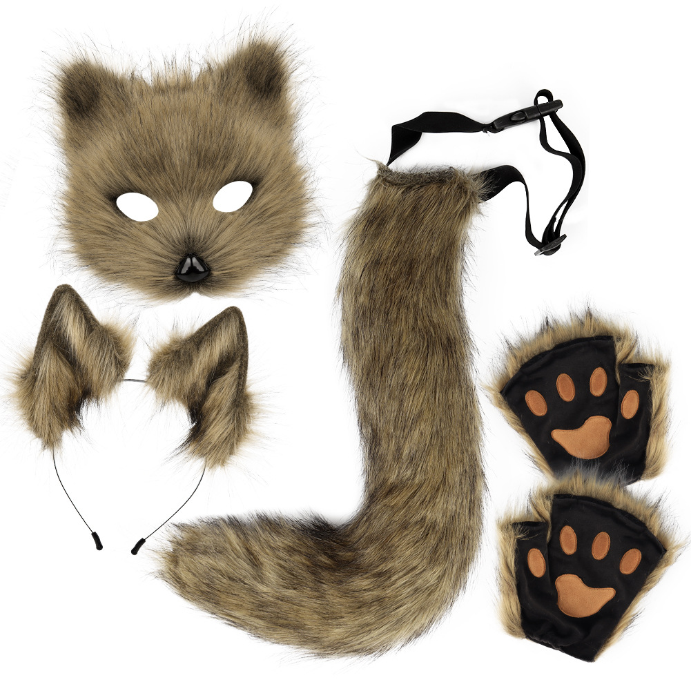 Halloween Plush Fox Mask Set with Faux Fox Ears Headband, Tail, Animal Paws and Cosplay Accessories — image 6