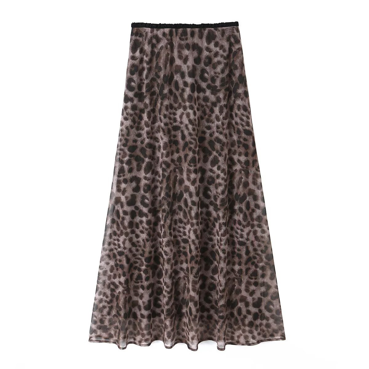 Elastic mesh leopard print lace high waisted skirt — image 1