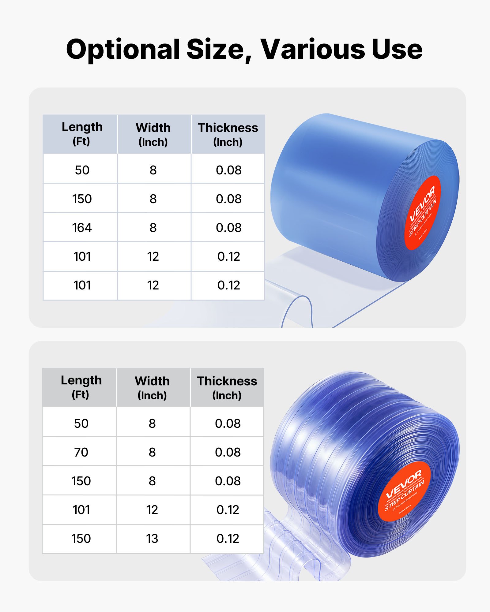 Cortina de Cinta PVC Transparente, 75 Ft de Largo x 8 Pulgadas de Ancho, Cinta Plástica Ribetizada para Puertas en Rollo, Cortina para Congelador y Refrigerador Para Pasillos de Supermercado, Garaje, Almacén, Casa de Animales — imagen 1