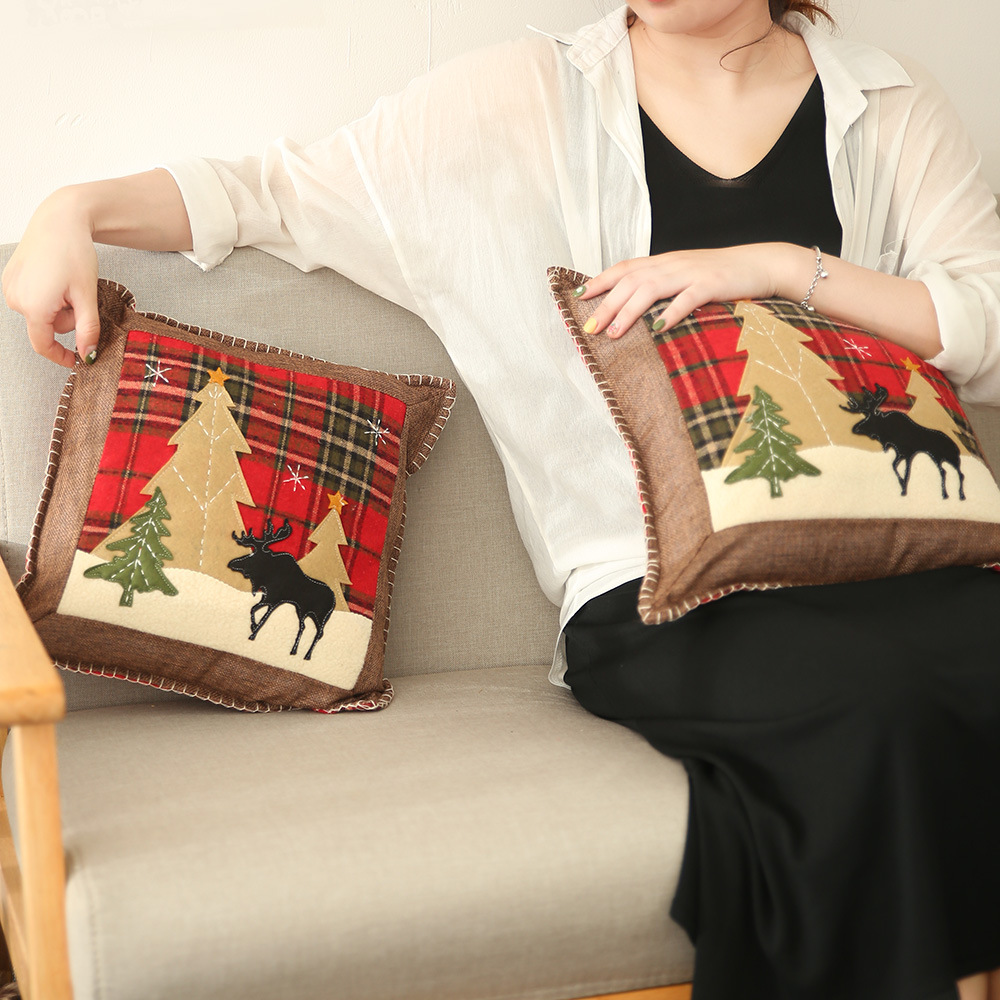Christmas decoration items: plaid cloth pillowcase, adhesive cloth pillowcase, reindeer small pillowcase, without pillow core — image 2