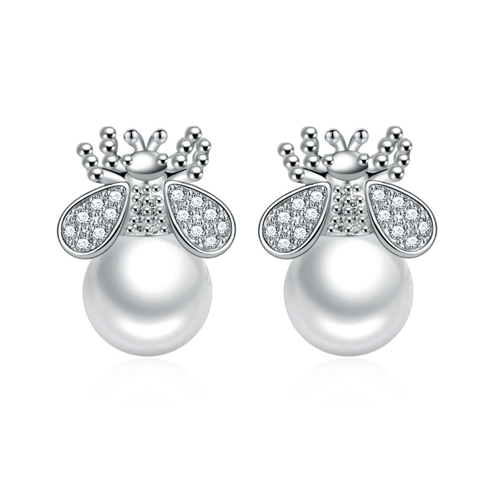S925 new bee pearl earrings light luxury temperament freshwater earrings for women simple gold fashion personality — image 5