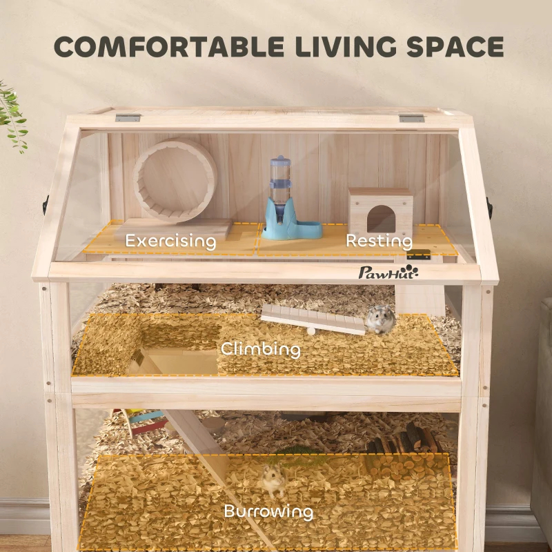 Wooden Hamster Cage With Detachable Lower Floor, Storage Shelf, Hut, Seesaw, Exercise Wheel, Ramps For — imagen 7