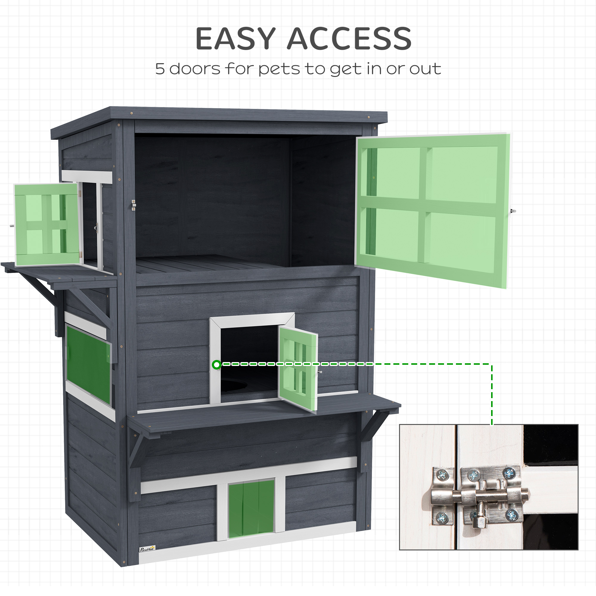 Casa de Gato Exterior, 3 Niveles, Refugio para Gatos Ferales, Resistente al Tiempo, con Puerta de Escape — imagen 3