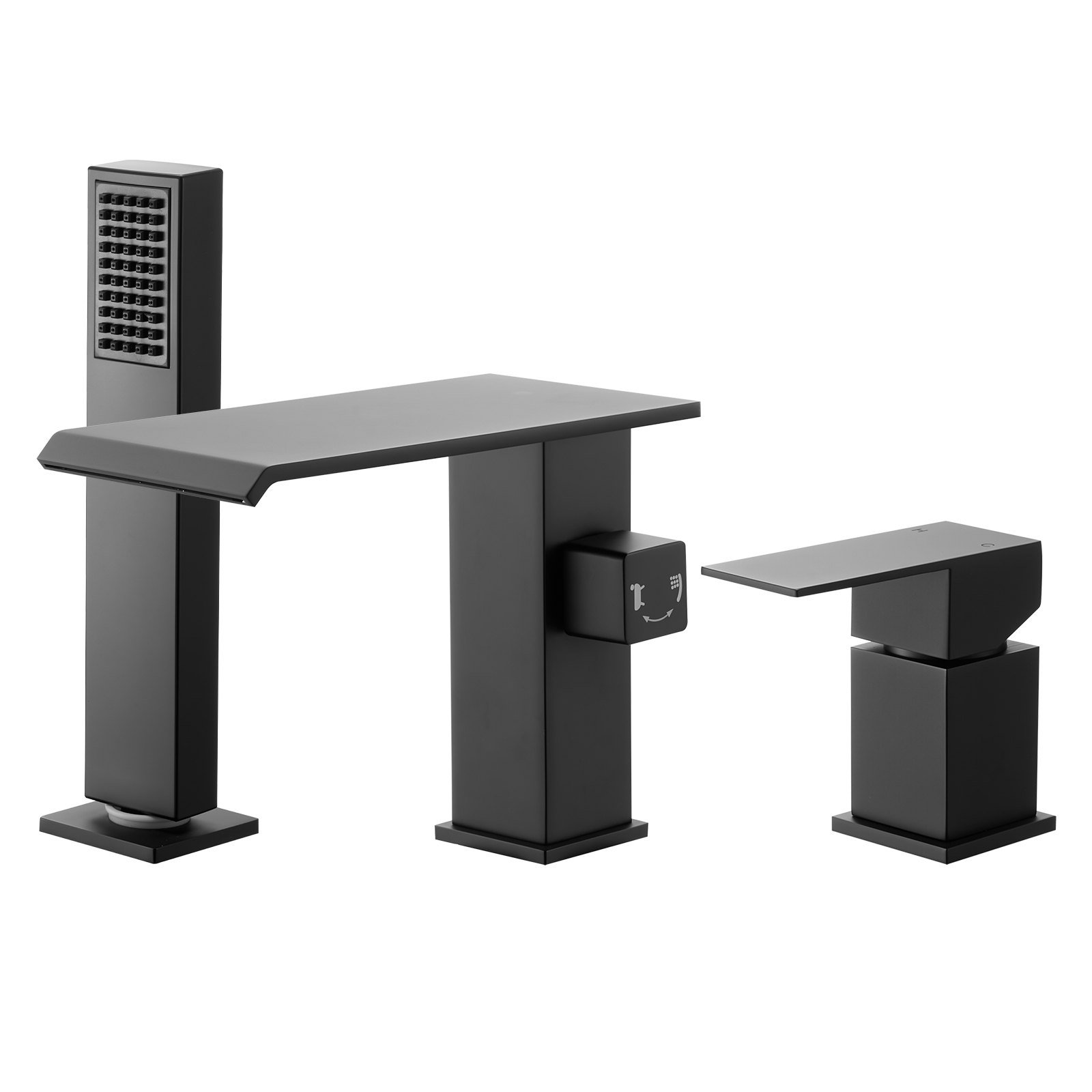 Fauceta de Baño Romano, 3 Hocicos con Cascada para Ducha y Lavabo, Conjunto de Grifos para Lavado de Mascotas, Cuidado de Bebés y Adultos, Negro Mate — imagen 1