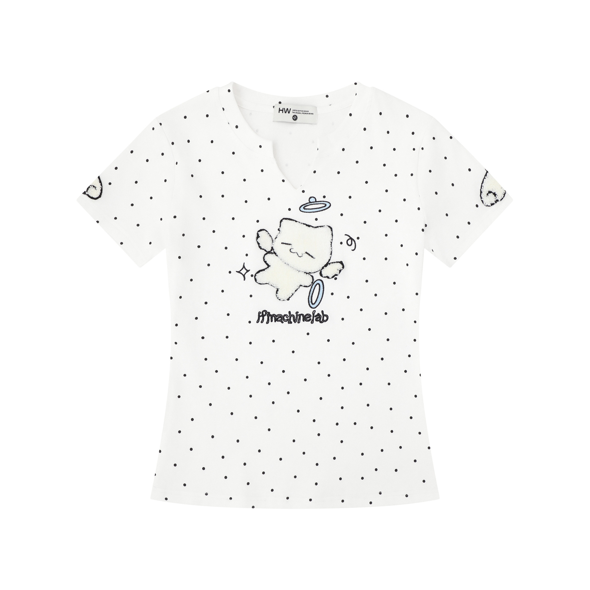 Camiseta de mujer con bordado de gato, estilo casual y versátil para un nuevo look fresco — imagen 4