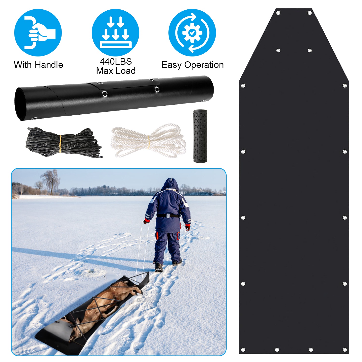 Sleda para Arrastrar Venado con Manija - Dragas de Caza para Hielo y Pescado, Transporte de Madera y Caza en Nieve — imagen 1