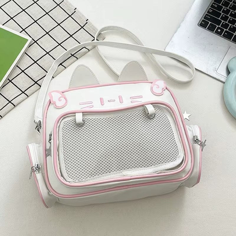 Women's Fashion Backpacks Y2K Style Japan Kawaii Cat Ita Bag PU Cute Girls Transparent Pocket Aesthetic Shoulder Crossbody Bags — image 2