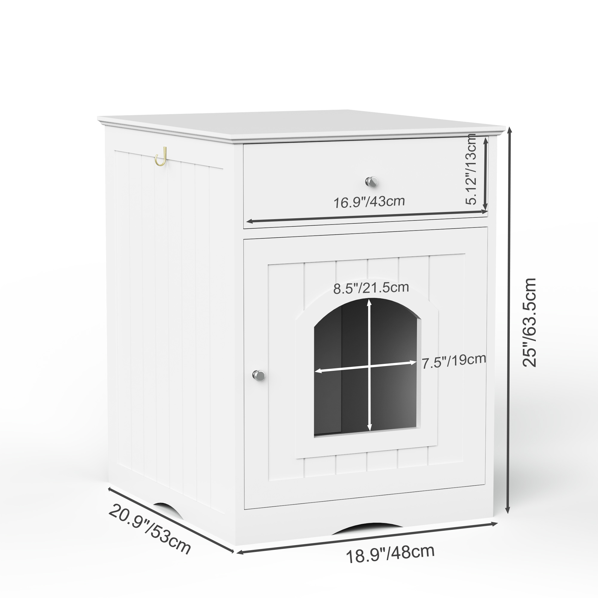 Wooden Pet House Cat Litter Box Enclosure With Drawer, Side Table, Indoor Pet Crate, Cat Home Nightstand White — image 2