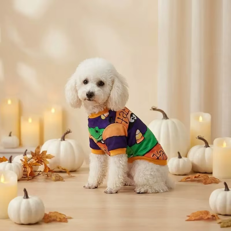 Happy Halloween Dog Shirt Monster Spider Candy Print Puppy Tee Soft Pet T-Shirt Holiday Outfit For Small Medium Dogs Cats Gift — image 4