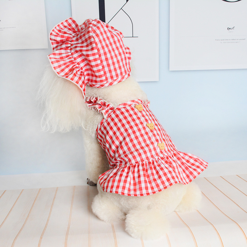 New Spring And Summer Pet Clothes Dog Even Clothes Thin Section Hooded Plaid Ins Pastoral Style Cat Two-Legged Clothes — image 6