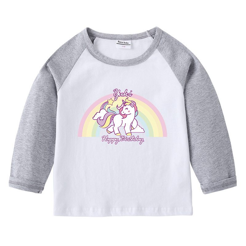 Unicorn cotton shoulder T-shirt with round neck and long sleeves as the base — image 7