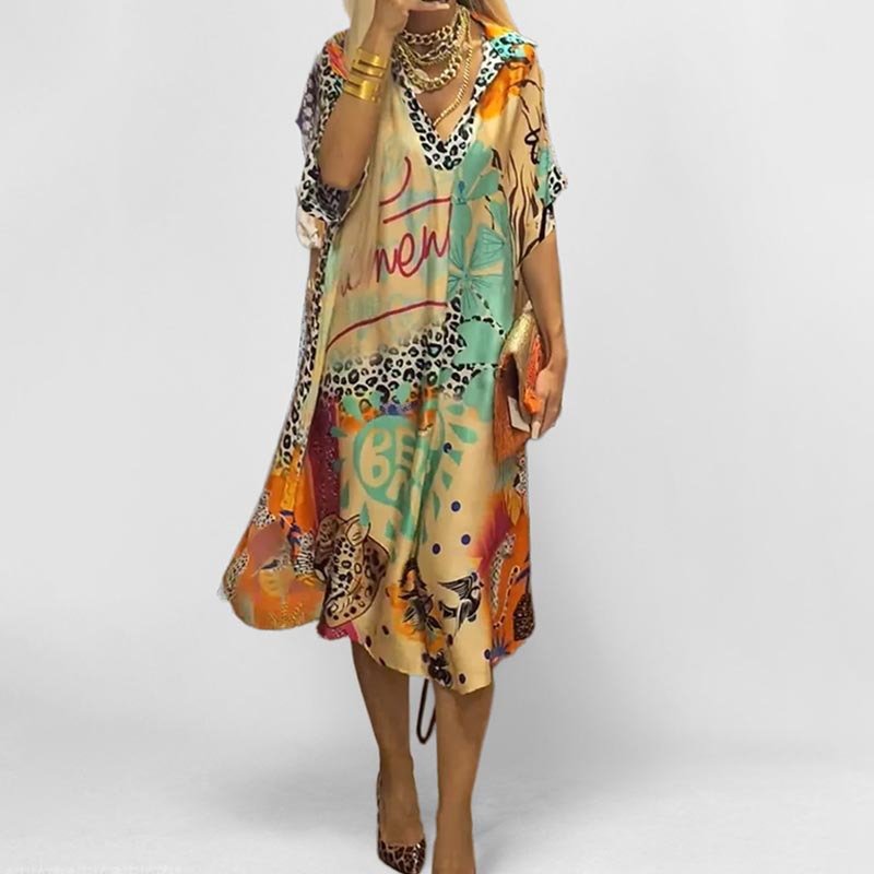 Leisure commuting leopard print color print deep V-neck dress long skirt for women — image 8
