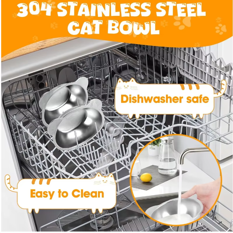 Bol de Comida Elevado a 15° con Cuello Inclinado para Gatos - Acero Inoxidable 304 Resistente al Impacto y Fácil de Limpiar — imagen 5