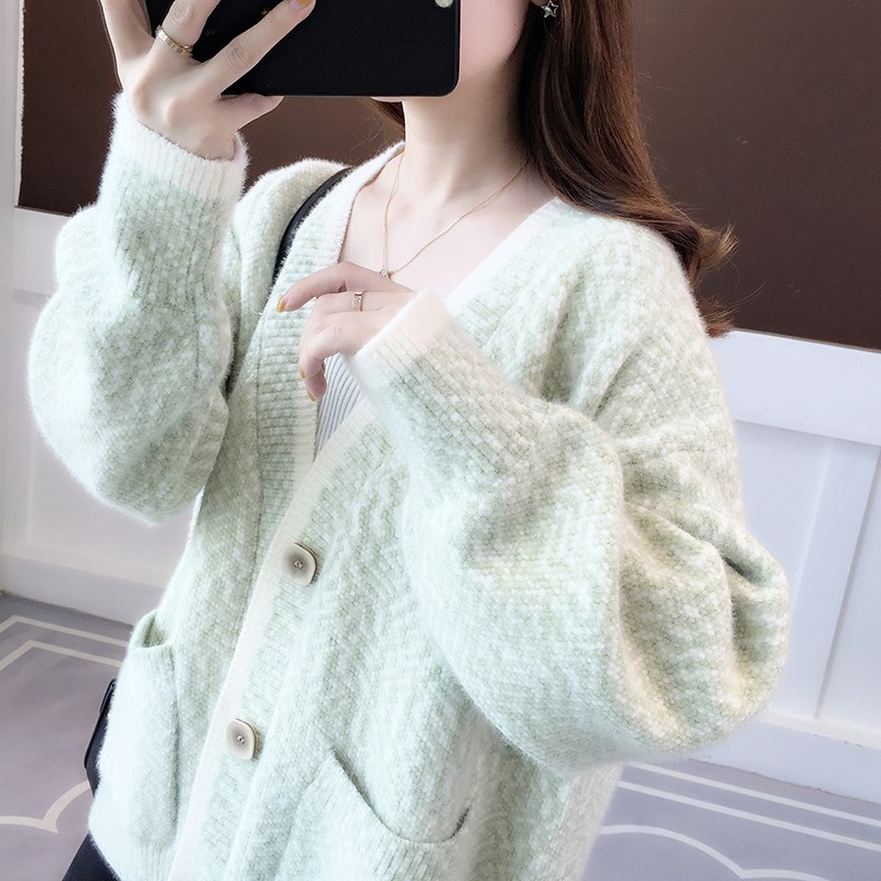 Fall New Women's Knit Cardigan Sweater Loose Outerwear Water Rabbit Fur Top Coat — image 16