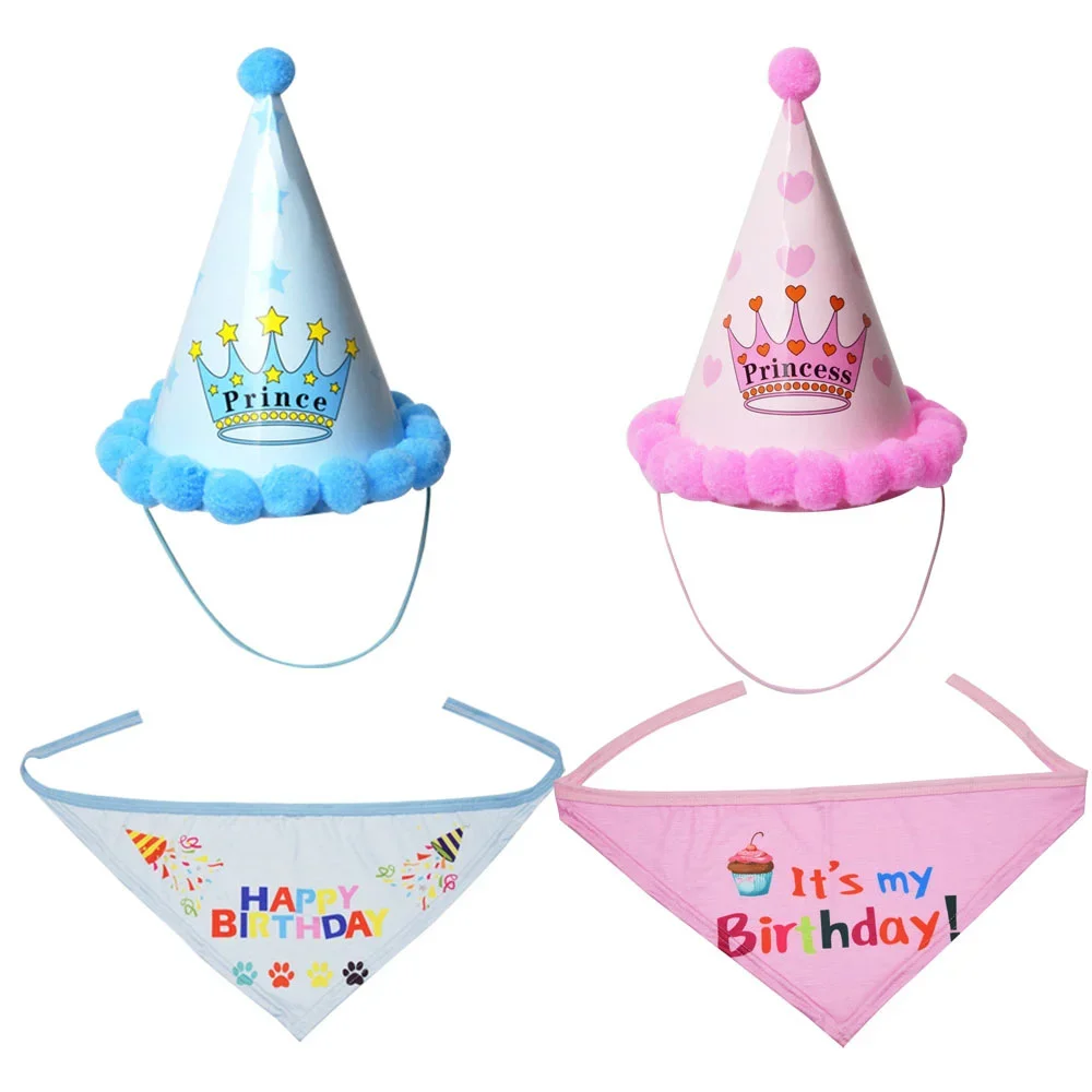 2 Piezas/Set de Sombrero y Babero para Perro, Bandana de Cumpleaños Ajustable, Pañuelo para el Cuello, Sombrero y Babero de Cumpleaños para Gatos y Perros, Accesorios para Mascotas — imagen 4