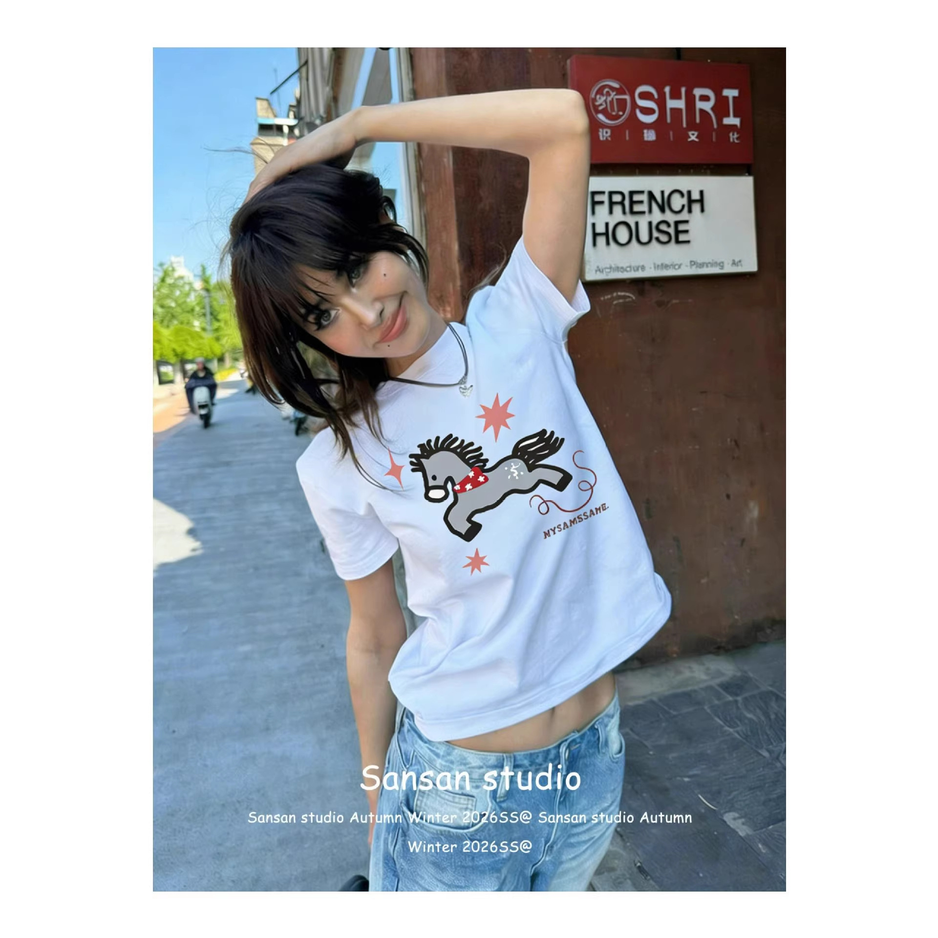Horse Print Design Shoulder Short Sleeve T-Shirt — image 5