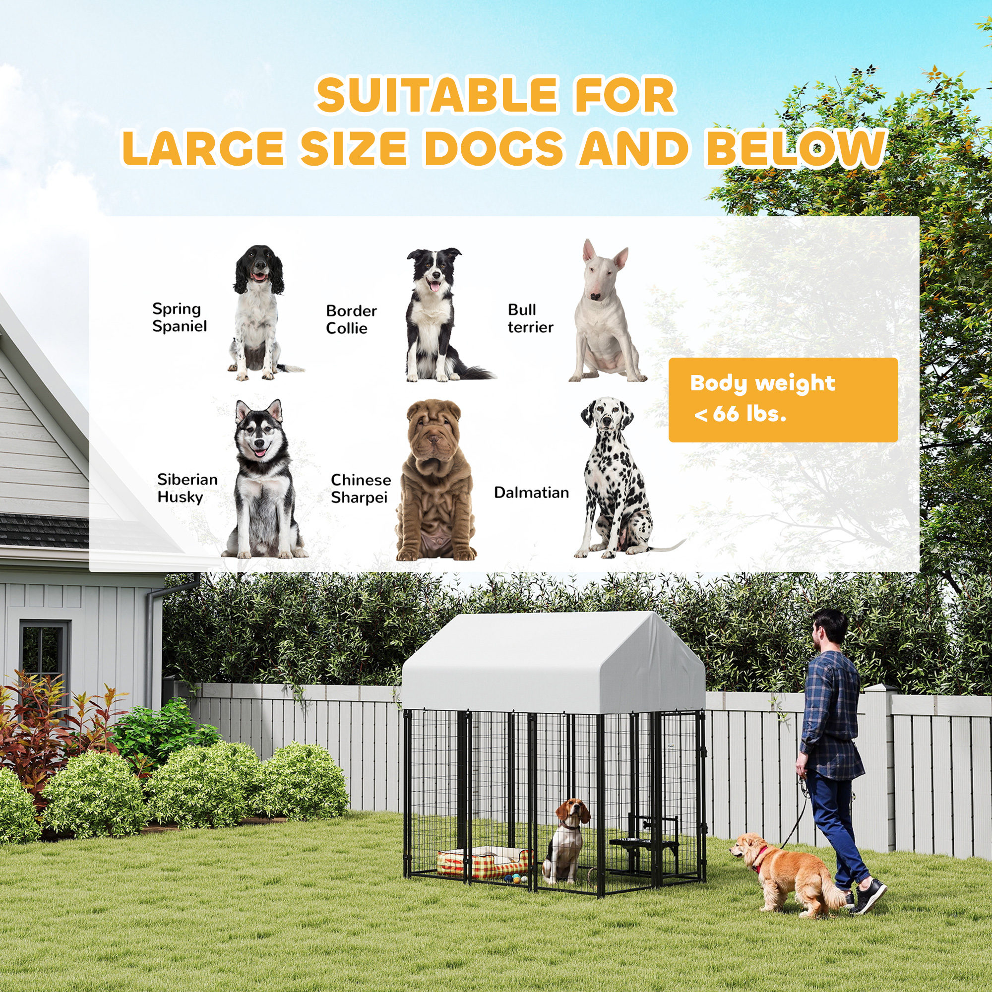 Cubo de Perro Exterior con Techo, 6 x 4 x 6 Caja de Jaula de Alambre Soldado Resistente al Escape para Actividad Canina — imagen 4