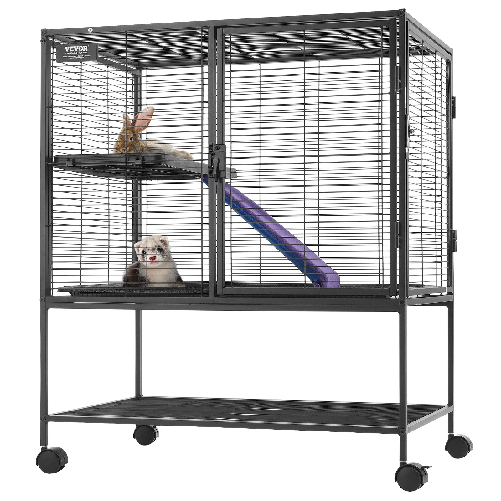 36' Metal Small Animal Cage 2-Tier Rolling Ferret Cage With Tray A Ramp — imagen 1