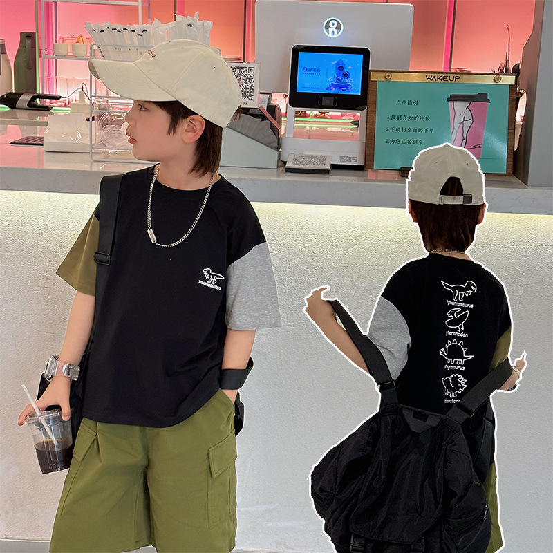 Camiseta de niño con dinosaurio colorido en bloque para chicos — imagen 1