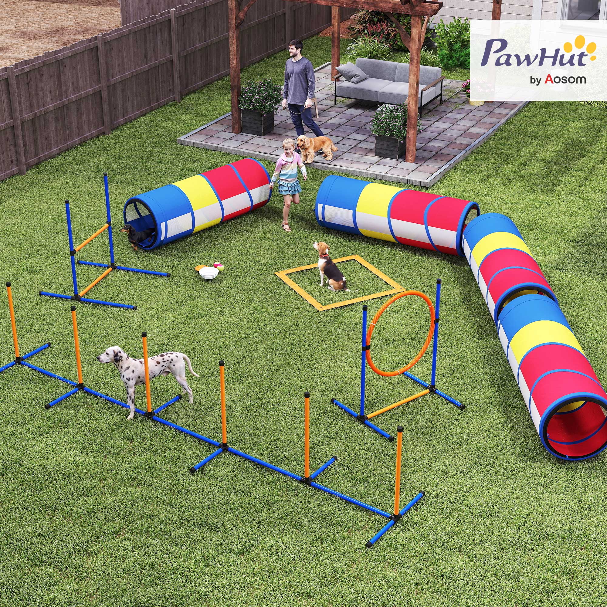 Dog Agility Training Equipment, 12-Piece Dog Obstacle Course with Adjustable Hurdle & Ring, 4 Tunnels, Weave Poles — image 1
