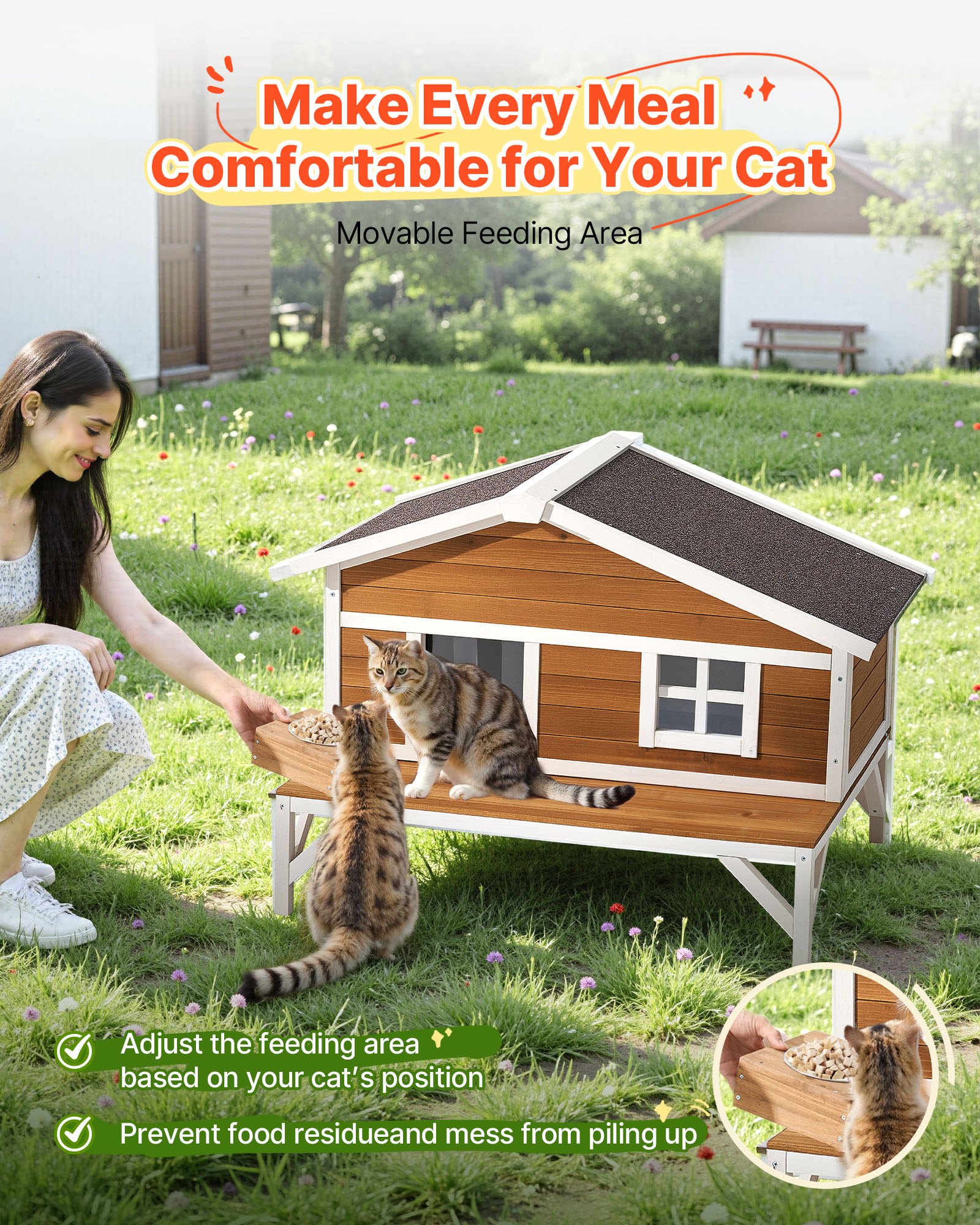 Casa Aislada para Gatos, Refugio Elevado con Aislamiento de Espuma en Todos los Lados, Casa de Madera para Gatos Ferales con Amplia Plataforma, Condominios de Gatos Impermeables para Gatos de Interior y Exterior en Invierno 43.5x33.5x31 Pulgadas — imagen 4