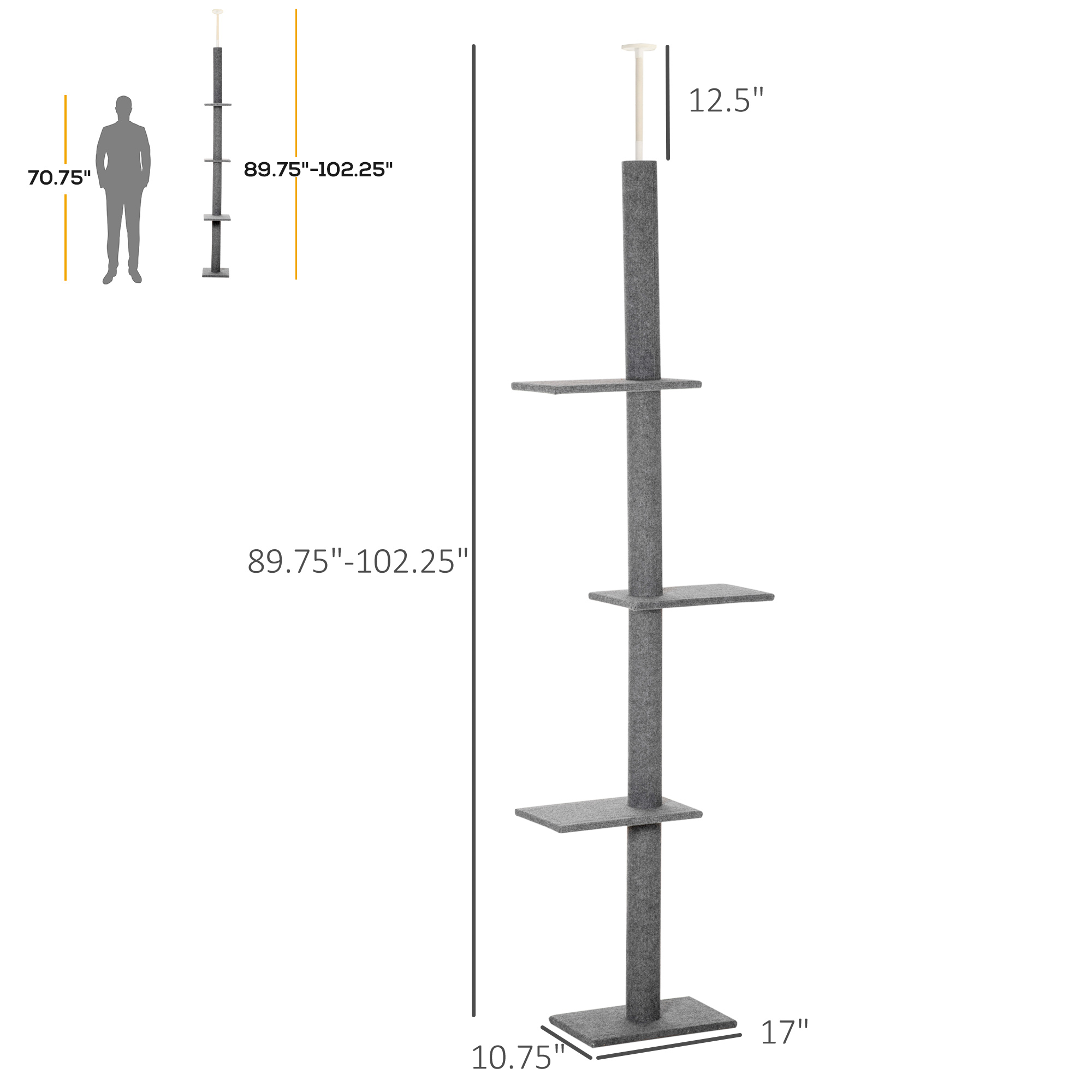 Árbol de Gatos de Piso a Techo con Postes de Rastrillado de Sisal, Centro de Actividad Natural para Gatos, Gris — imagen 2