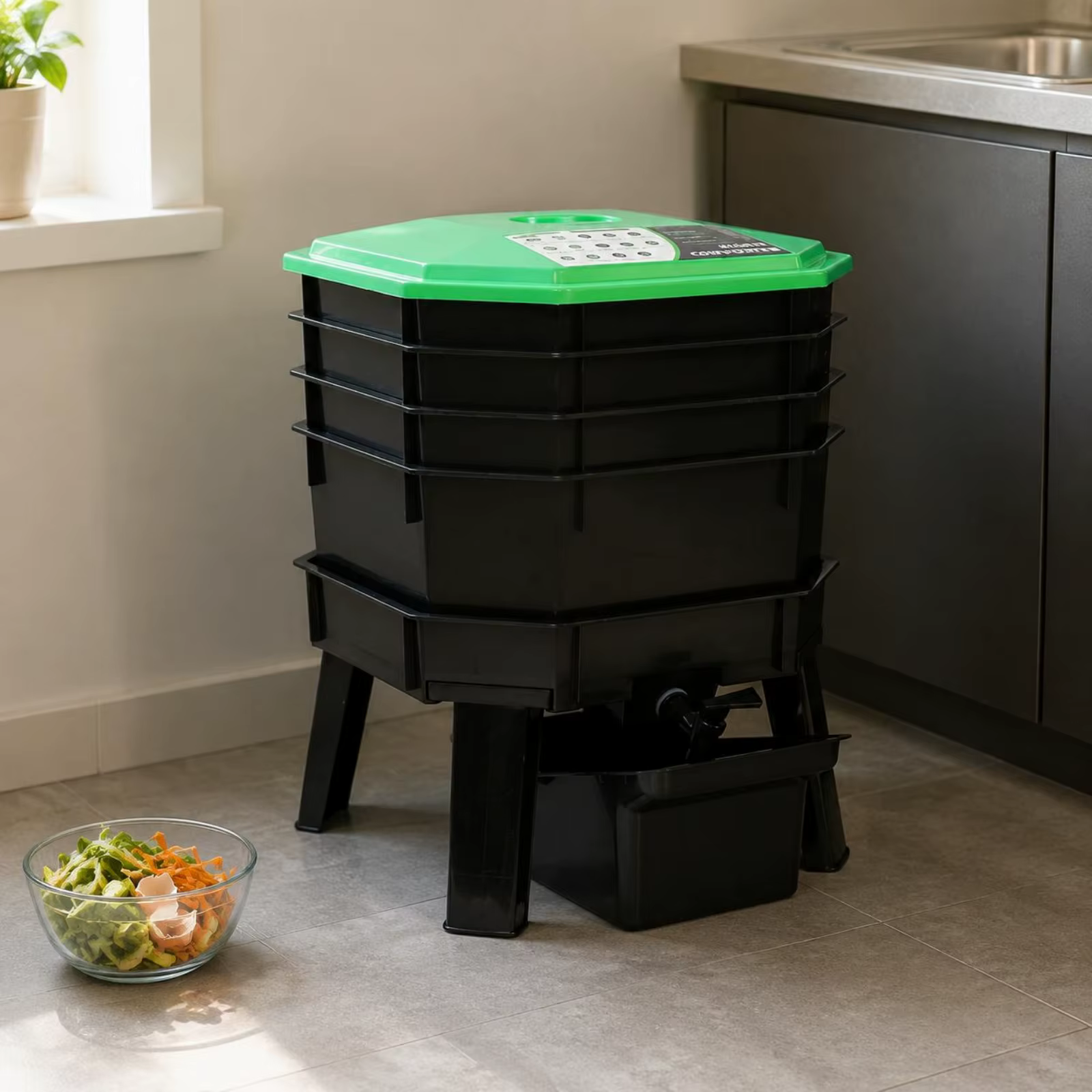 Worm Compost Bin Easy to Use Vermicompost Bin Worm Farm Tray Long-Lasting Composting System Drain Tap for Patio — image 3