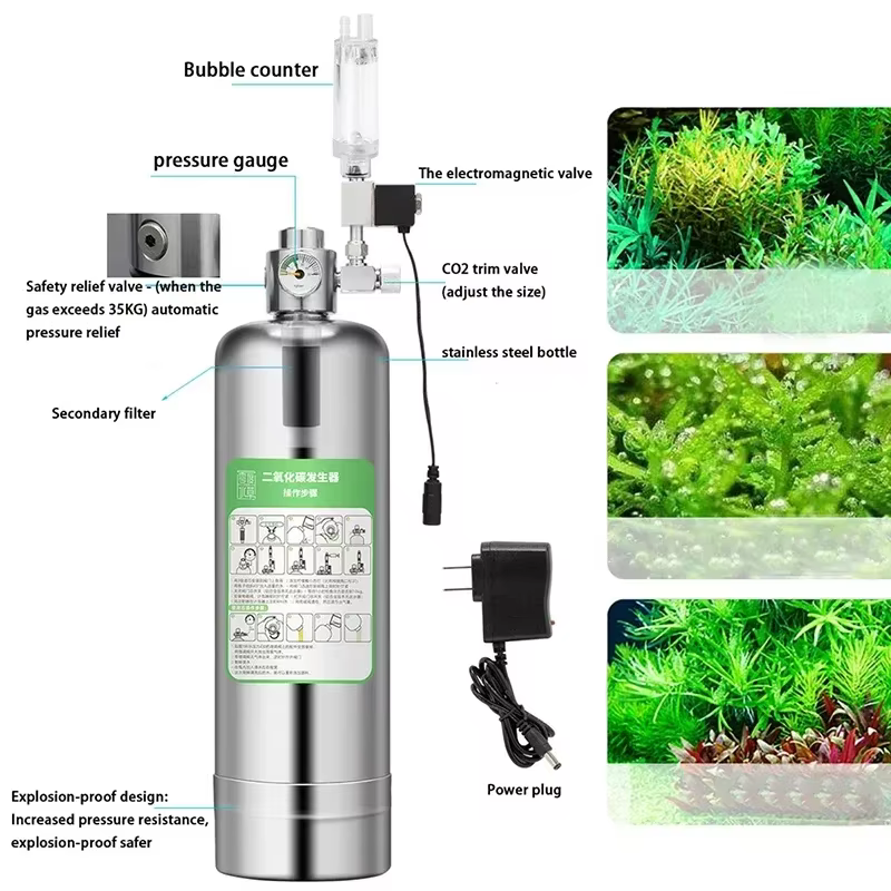 Kit de sistema generador de CO2 para acuario, cilindro generador de CO2 de acero inoxidable, kit reactor de dióxido de carbono para plantas y peces — imagen 2