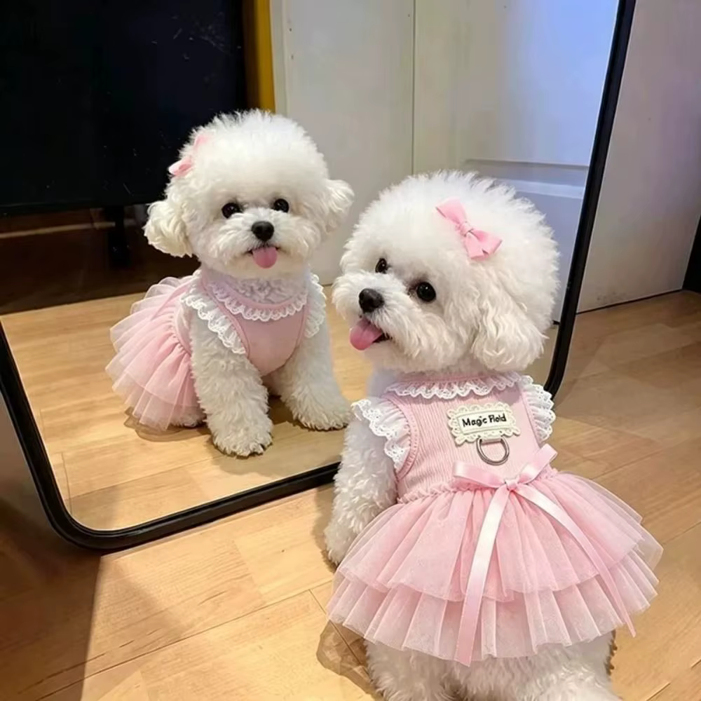Vestido de Tutu de Encaje Rosa para Mascotas: Cómodo, Transpirable, Princesa de Gato, Ropa de Verano — imagen 5