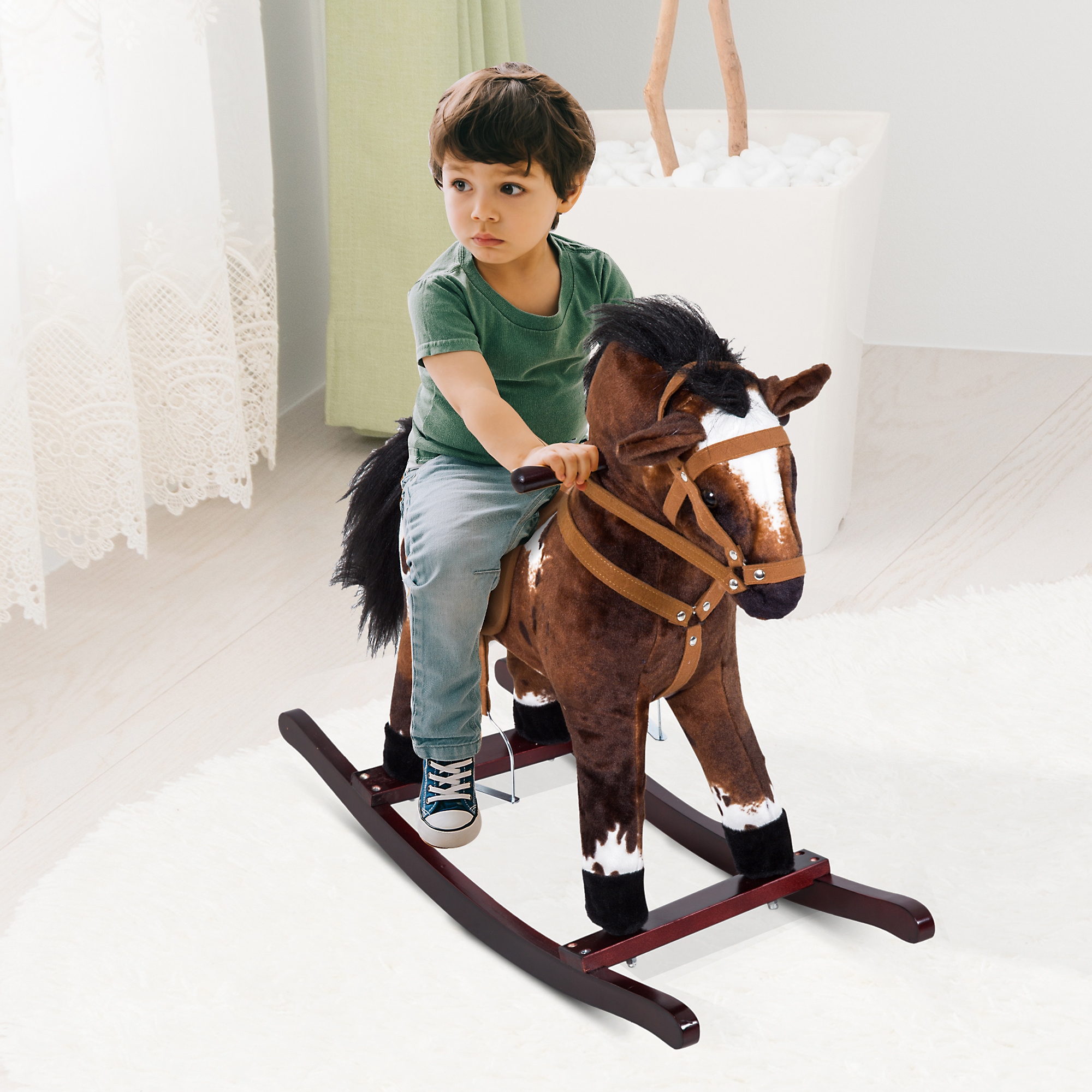 Caballo de Música para Niños de Peluche Montaje para Bebés con Letras Infantiles y Sonido Musical para Edad 1.5 a 3 Años, Marrón Claro y Blanco Perfecto como Regalo para Pequeños — imagen 3