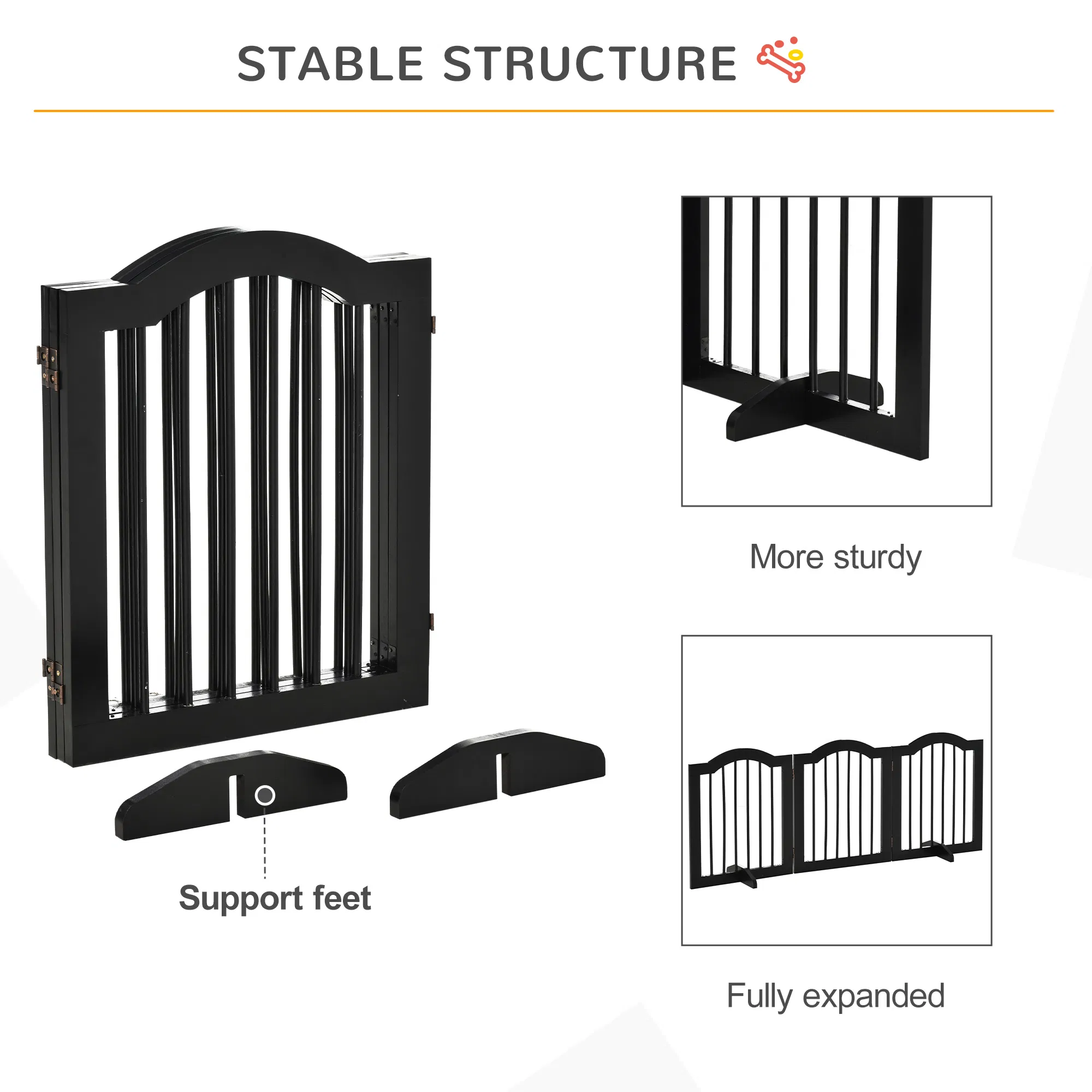 H Foldable Dog Gate, 3 Panels Freestanding Pet Gate Barriers Indoor with Support Feet, Puppy Fence for Small Dogs, Black — image 3