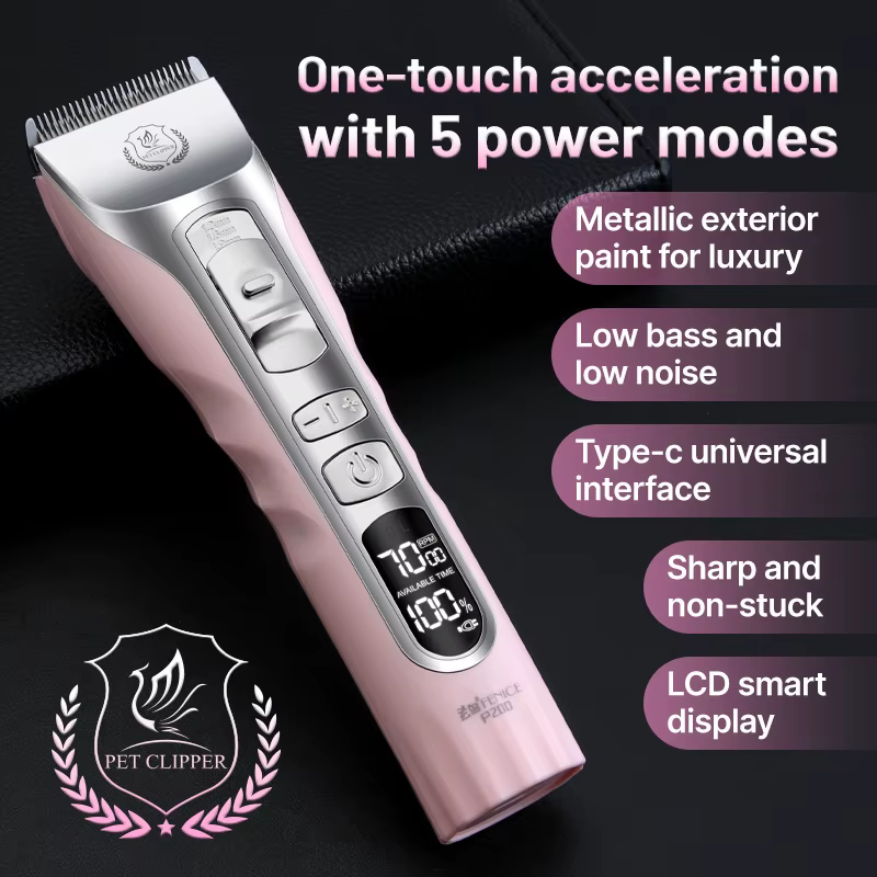 Fenice Sakura Pink Dog Hair Cutting Machine 5000mA Capacity Cordless LCD Screen Pet Dog Grooming Clipper Rechargeable Shaver Set — image 6