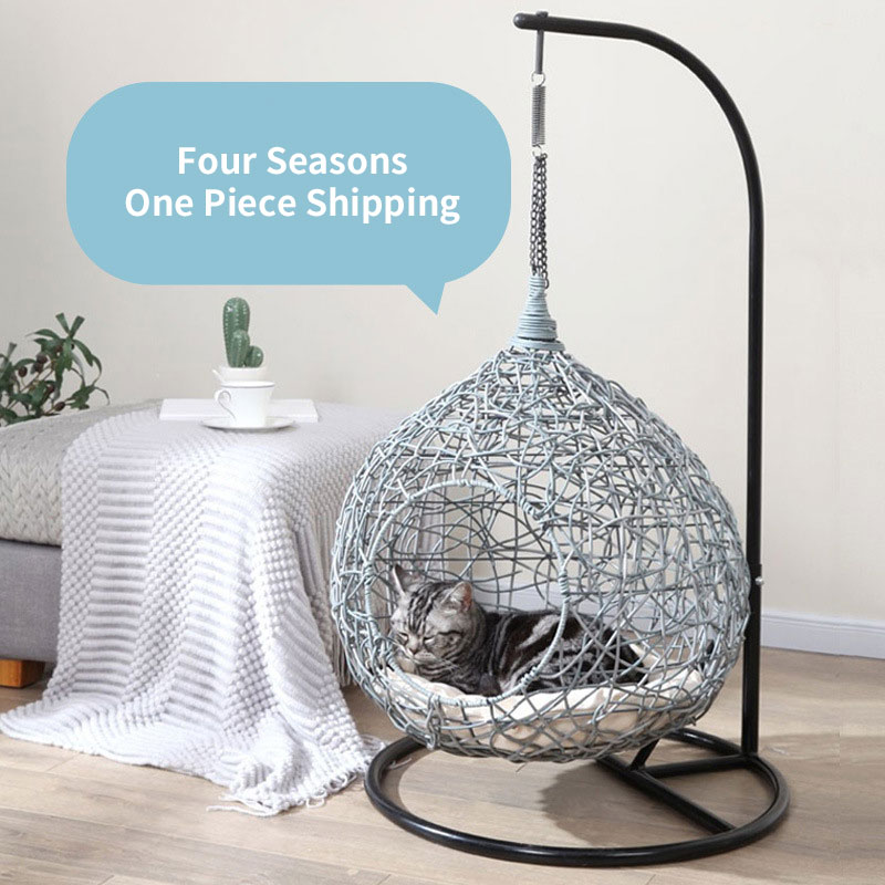 Pet Basket Cat Hammock Rattan Chair All Season Universal Cat Bed Small Dog Swing Cradle Cat Nest Climbing Frame — image 1