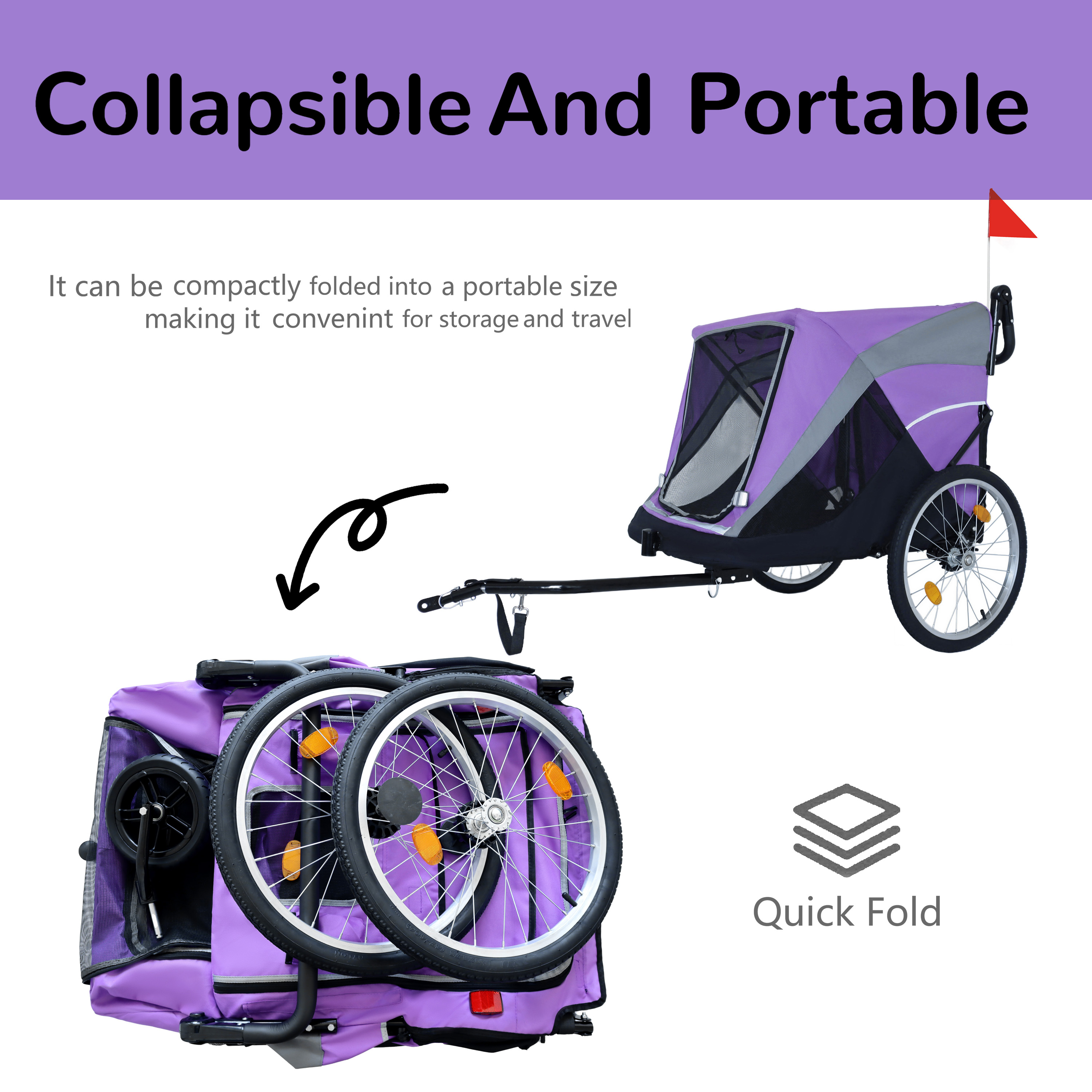 Remolque de Bicicleta y Carrito de Empuje 2 en 1 para Mascotas - Incluye Enganche de Bicicleta Desmontable y Mango de Empuje - Rueda de Liberación Rápida, Correa Interna, Doble Portavasos y Bolsa de Almacenamiento Inferior, Soporta Mascotas de Hasta 100 lbs — imagen 27