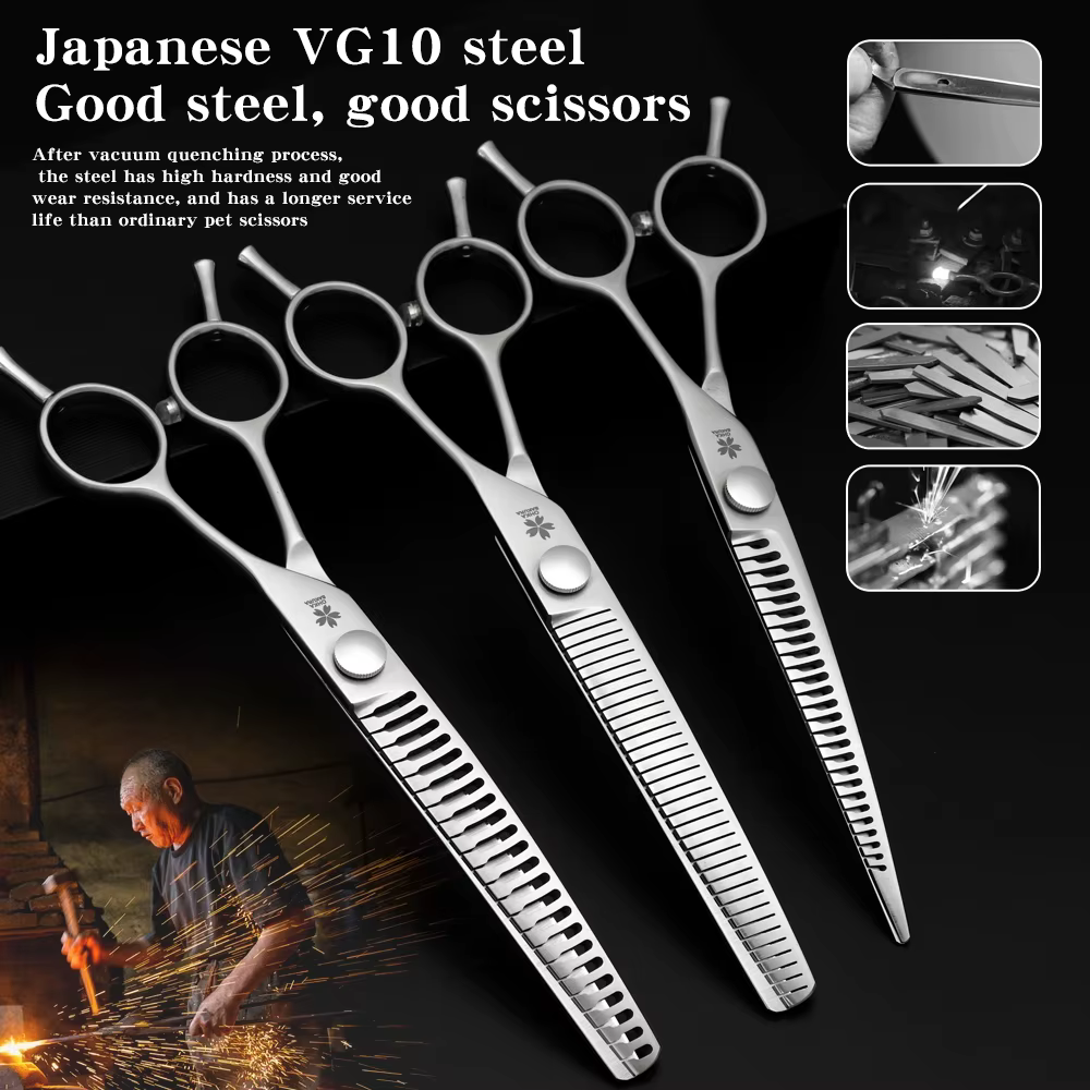 Professional Pet Beauty Scissors 7-inch Pet Trimming Scissors VG10 Hair Removal 55% Fine Trimming Bent Pong Thinning Scissors — image 4