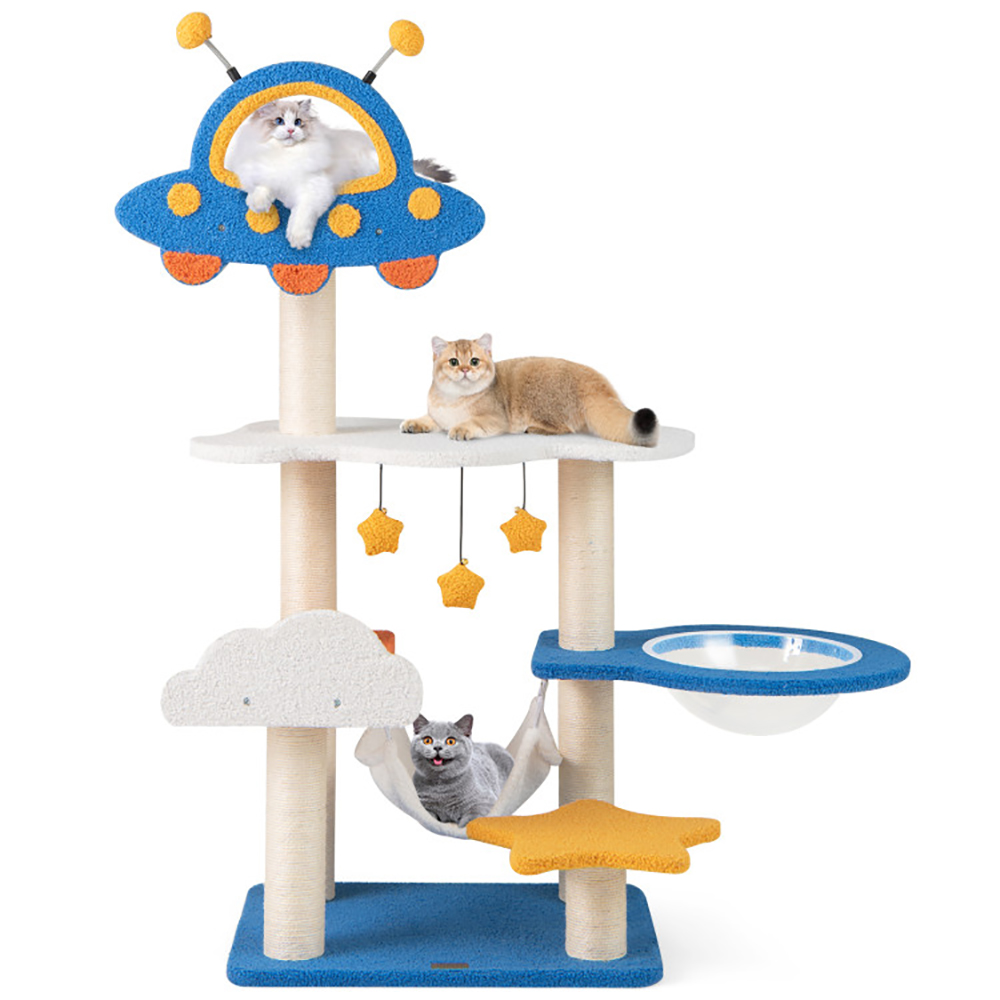 Rascador para Gatos Alto con Percha Superior en Forma de OVNI, Cápsula Espacial y Postes Rascadores de Sisal — imagen 6