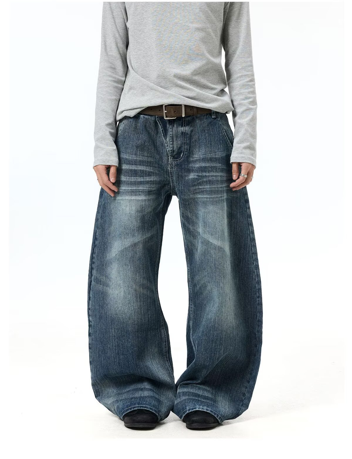 Pantalones de Denim con Ojos de Gato Desgastados y Limpieza — imagen 7