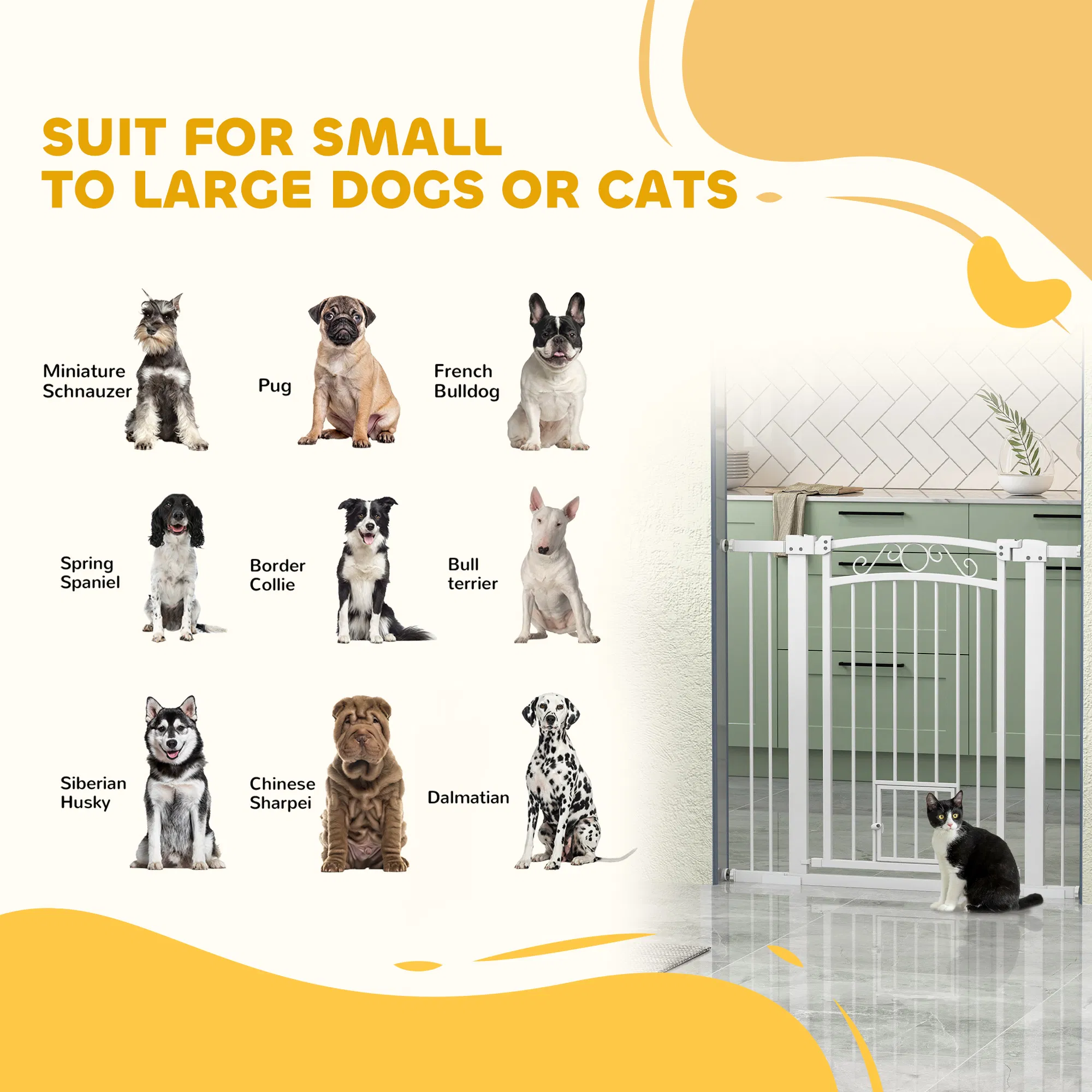 Dog Gate, Walk Through Pet Gate w/ Small Pet Door, Auto Close, for Doorways, House, Stair, 30"-41" W x 38" H — image 6