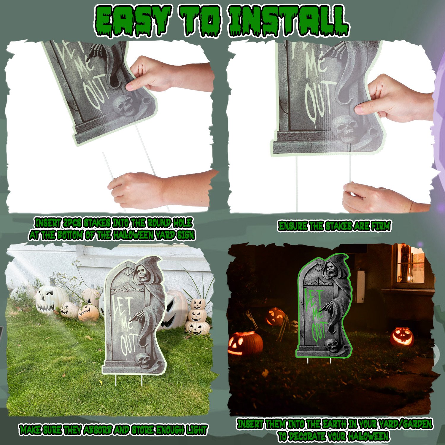 Decoraciones de Jardín para Halloween: 6 Calaveras, 6 Tumbas o 5 Gatos Negros, Brillan en la Oscuridad, para Casa Embrujada, Jardín, Patio y Fiestas de Temática Terrorífica — imagen 28